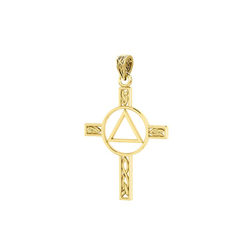 Celtic Knotwork Cross with AA Recovery Solid Gold Pendant GPD327